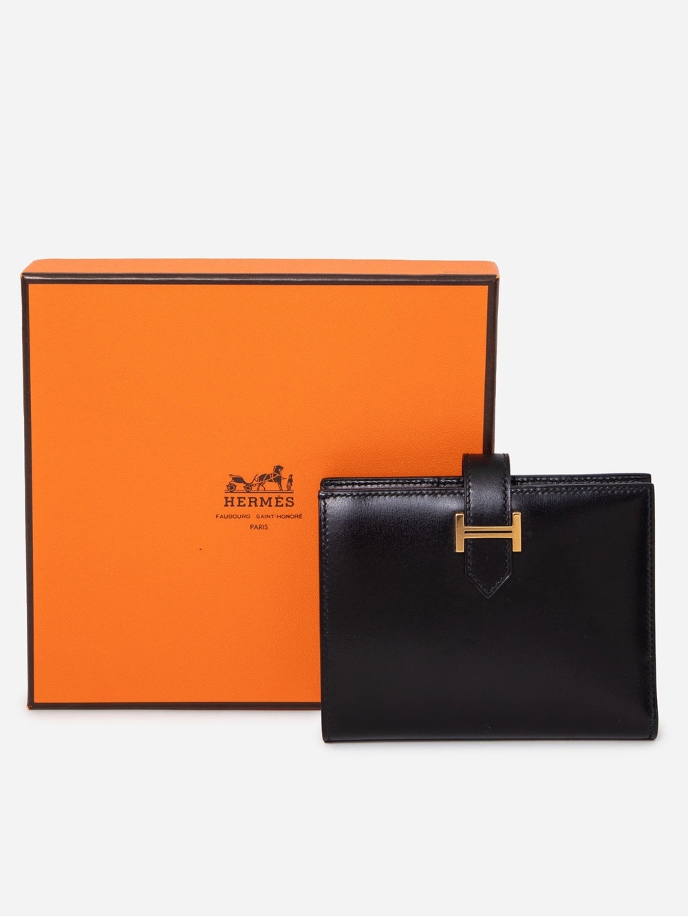 Hermes 2018 Black Box Calfskin Leather Bearn Compact Wallet
